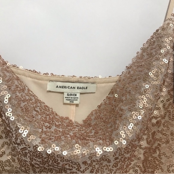 AMERICAN EAGLE ROSE GOLD SEQUIN TANK SMALL COWL HOLIDAY PARTY PINK GOLDEN S - Picture 3 of 4